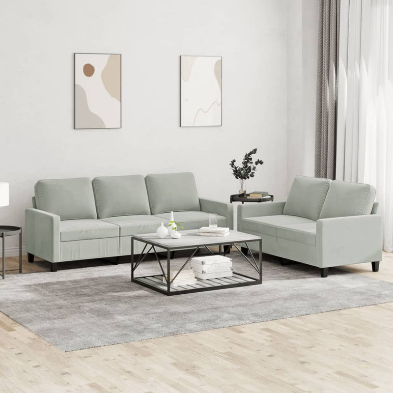 2 Piece Sofa Set with Cushions Light Grey Velvet