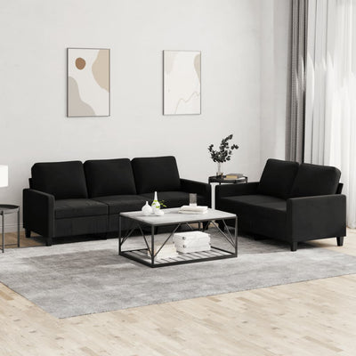 2 Piece Sofa Set with Cushions Black Velvet