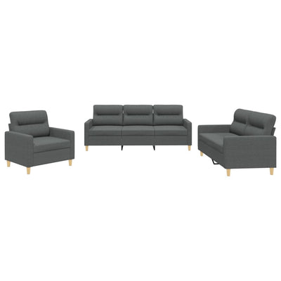 3 Piece Sofa Set with Cushions Dark Grey Fabric