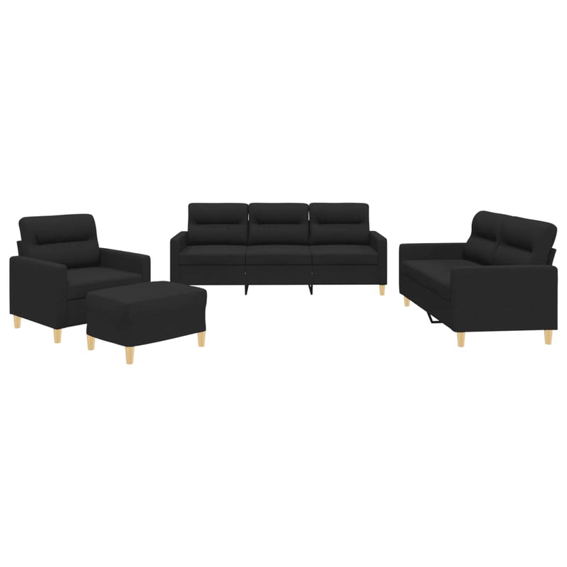 4 Piece Sofa Set with Cushions Black Fabric