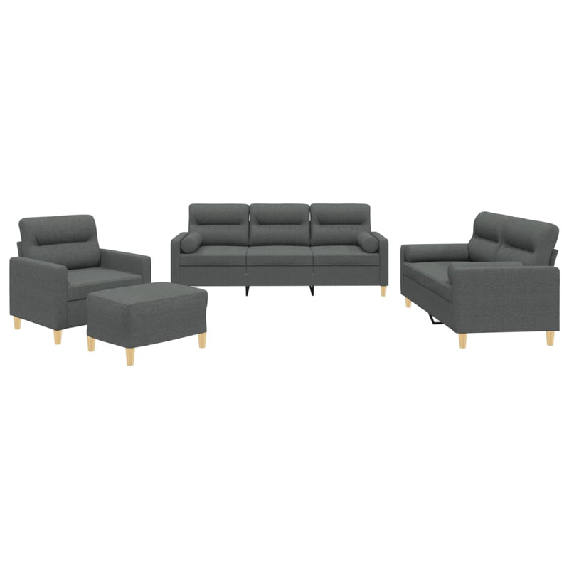 4 Piece Sofa Set with Pillows Dark Grey Fabric