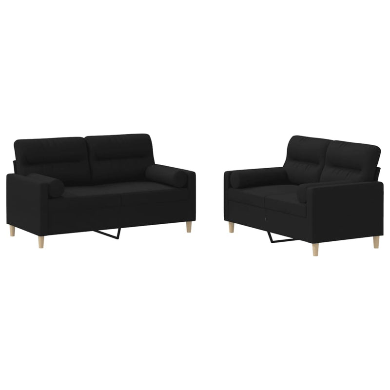 2 Piece Sofa Set with Pillows Black Fabric