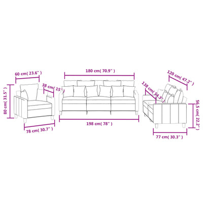 3 Piece Sofa Set with Pillows Light Grey Fabric