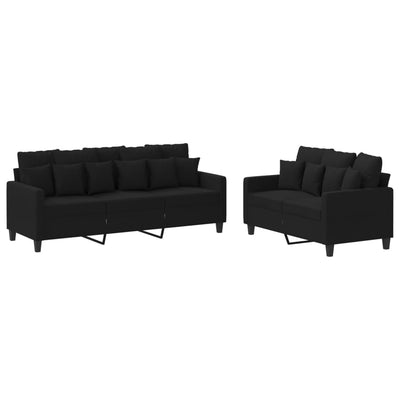 2 Piece Sofa Set with Cushions Black Fabric