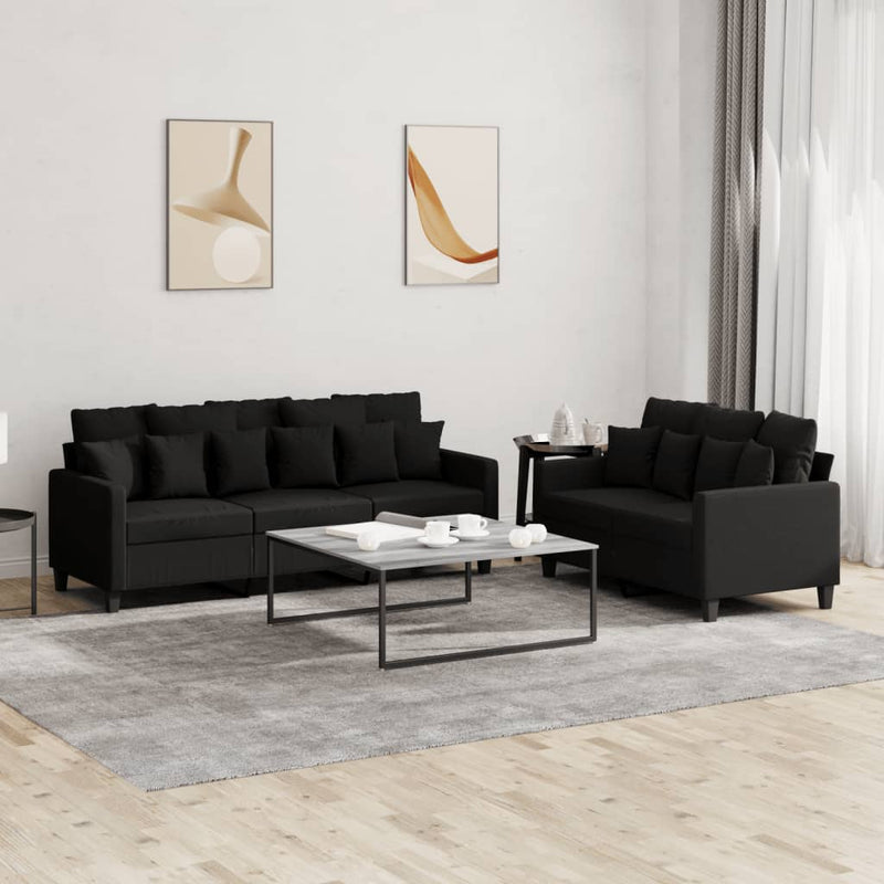 2 Piece Sofa Set with Cushions Black Fabric