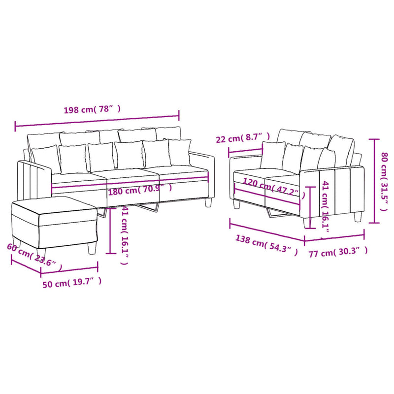 3 Piece Sofa Set with Cushions Light Grey Fabric