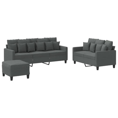 3 Piece Sofa Set with Cushions Dark Grey Fabric