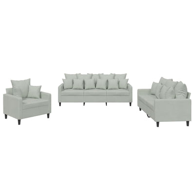 3 Piece Sofa Set with Cushions Light Grey Velvet