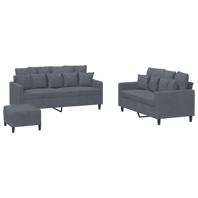 3 Piece Sofa Set with Cushions Dark Grey Velvet