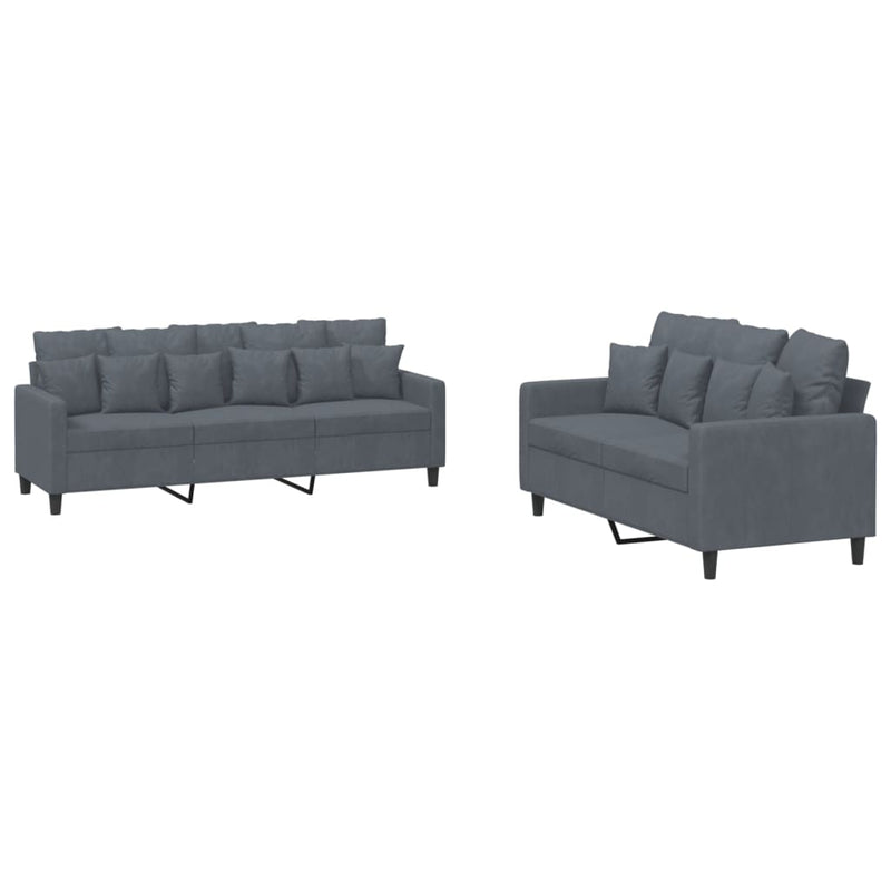 2 Piece Sofa Set with Cushions Dark Grey Velvet