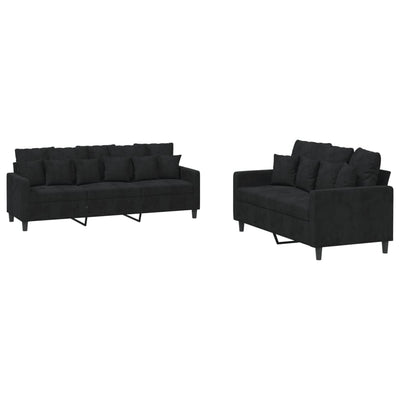 2 Piece Sofa Set with Cushions Black Velvet