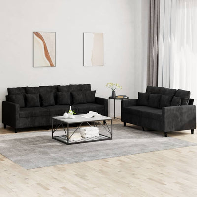 2 Piece Sofa Set with Cushions Black Velvet