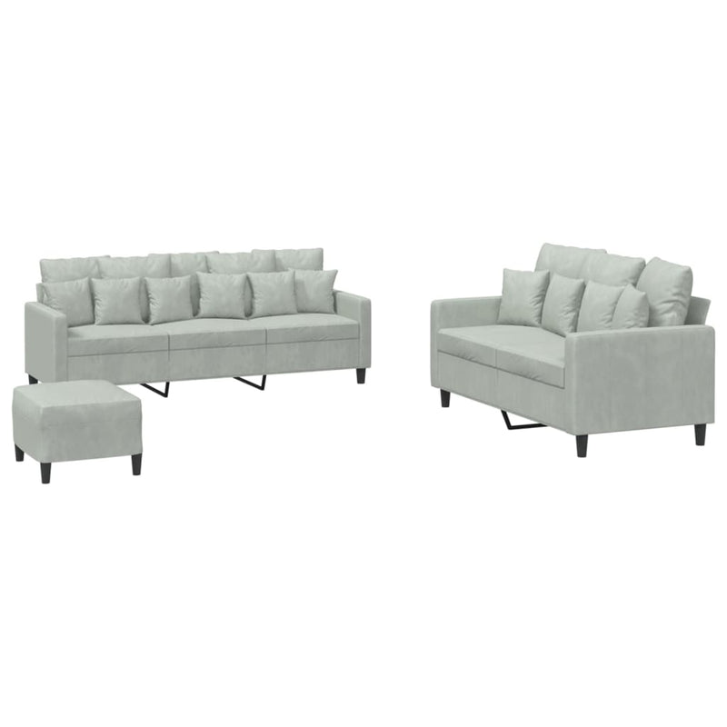 3 Piece Sofa Set with Cushions Light Grey Velvet