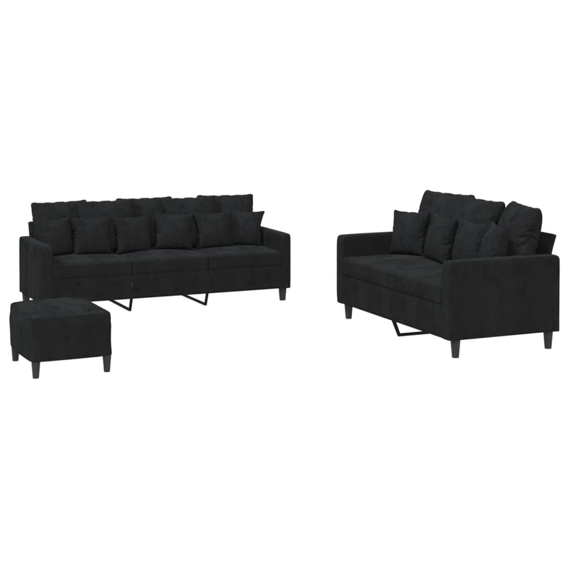 3 Piece Sofa Set with Cushions Black Velvet