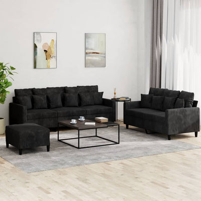 3 Piece Sofa Set with Cushions Black Velvet