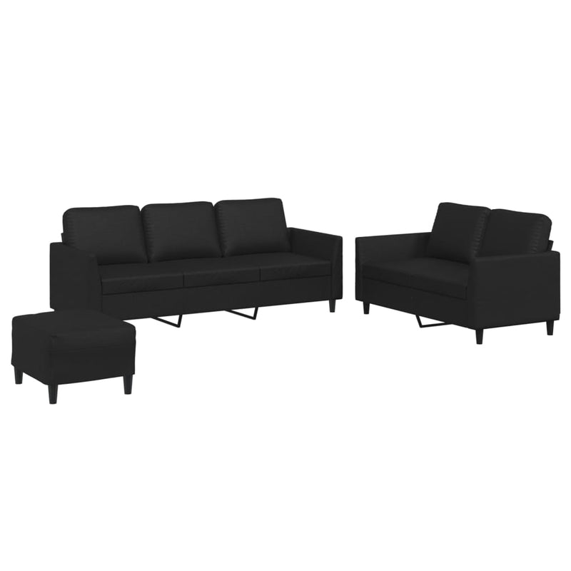 3 Piece Sofa Set with Cushions Black Faux Leather