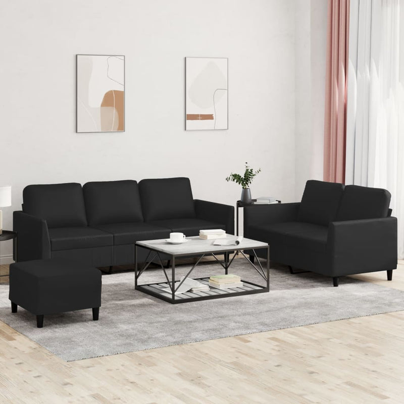 3 Piece Sofa Set with Cushions Black Faux Leather