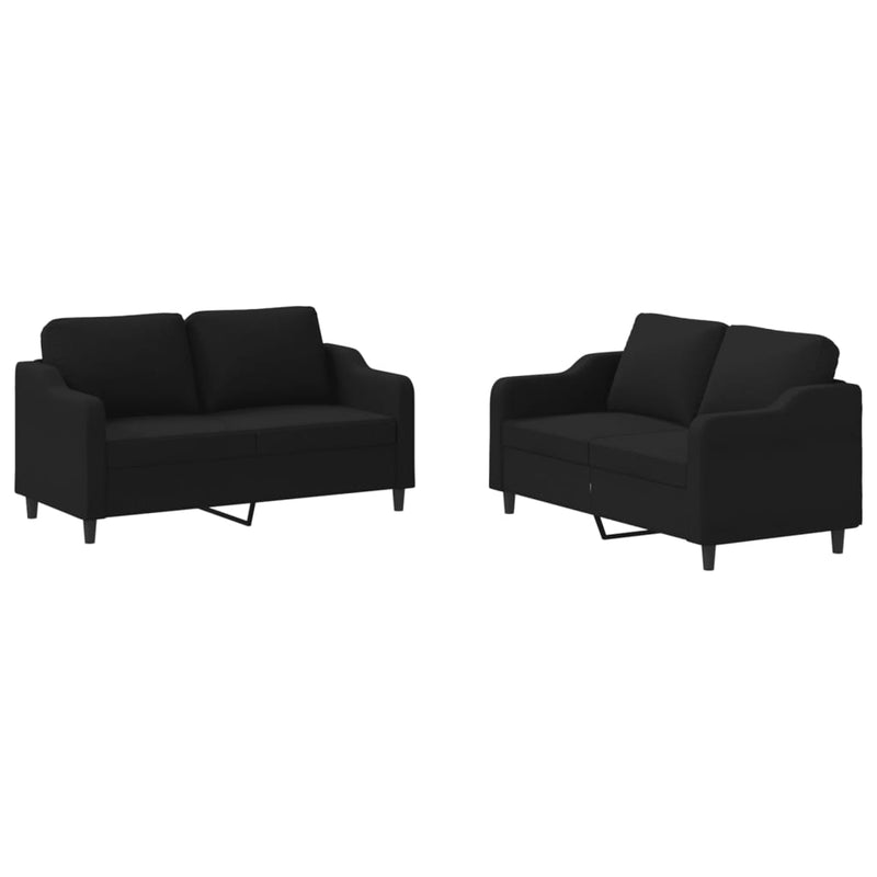 2 Piece Sofa Set with Cushions Black Fabric