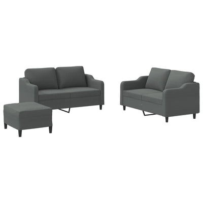 3 Piece Sofa Set with Cushions Dark Grey Fabric