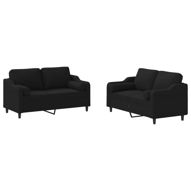 2 Piece Sofa Set with Pillows Black Fabric