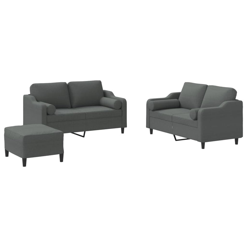 3 Piece Sofa Set with Pillows Dark Grey Fabric