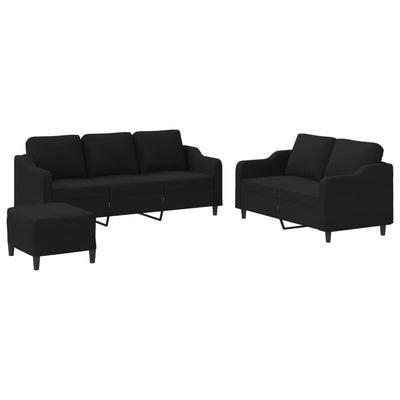 3 Piece Sofa Set with Cushions Black Fabric