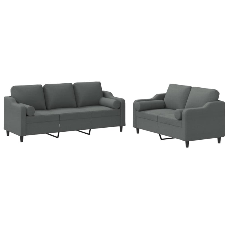 2 Piece Sofa Set with Pillows Dark Grey Fabric