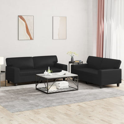 2 Piece Sofa Set Black Faux Leather