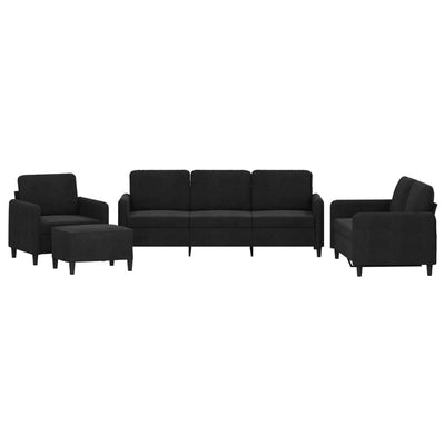 4 Piece Sofa Set Black Velvet