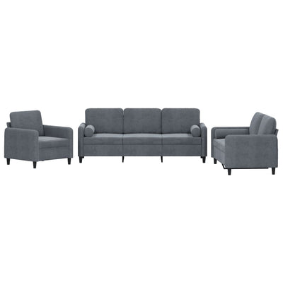 3 Piece Sofa Set with Pillows Dark Grey Velvet