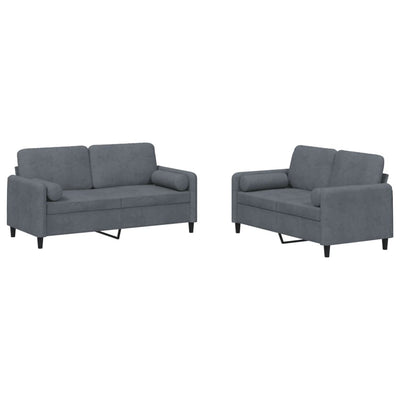 2 Piece Sofa Set with Pillows Dark Grey Velvet