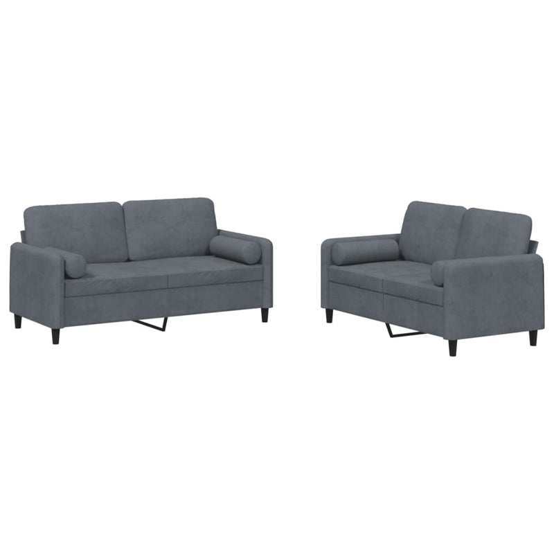 2 Piece Sofa Set with Pillows Dark Grey Velvet