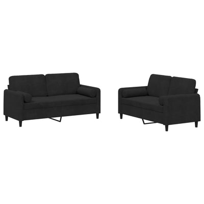 2 Piece Sofa Set with Pillows Black Velvet