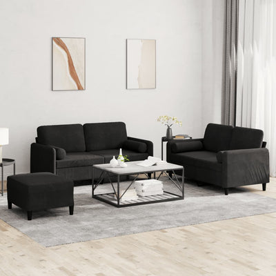 3 Piece Sofa Set with Pillows Black Velvet