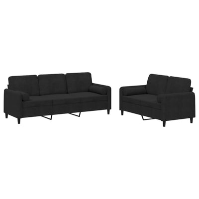 2 Piece Sofa Set with Pillows Black Velvet