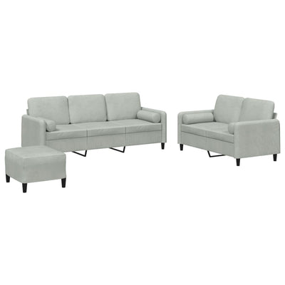 3 Piece Sofa Set with Pillows Light Grey Velvet