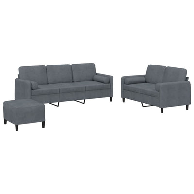 3 Piece Sofa Set with Pillows Dark Grey Velvet