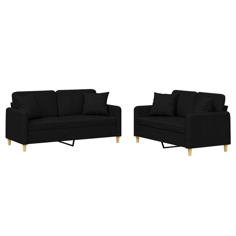 2 Piece Sofa Set with Pillows Black Fabric