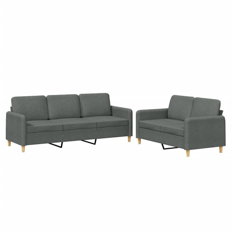 2 Piece Sofa Set with Cushions Dark Grey Fabric