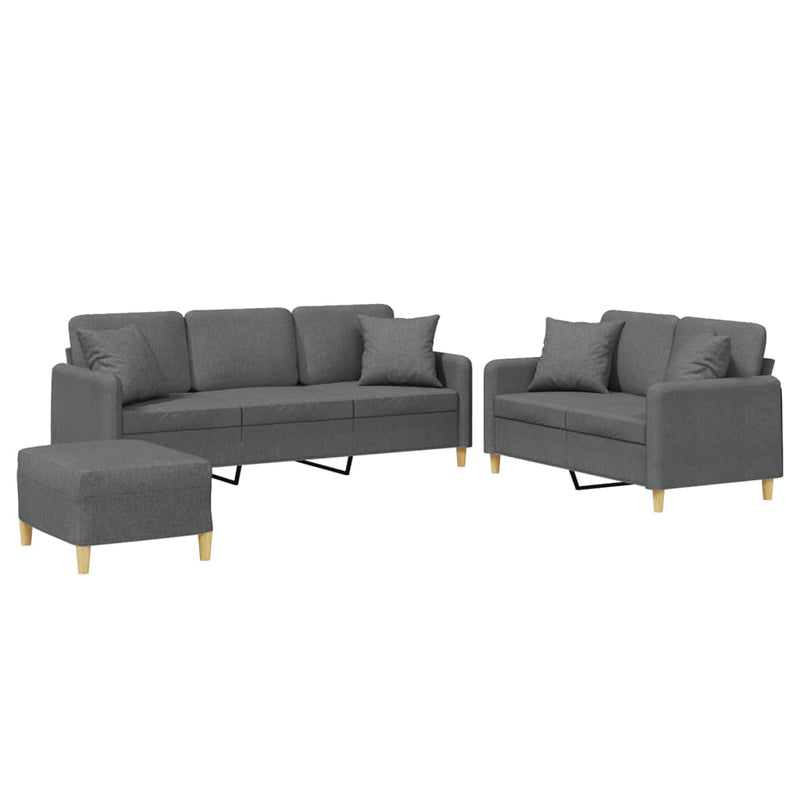 3 Piece Sofa Set with Pillows Dark Grey Fabric