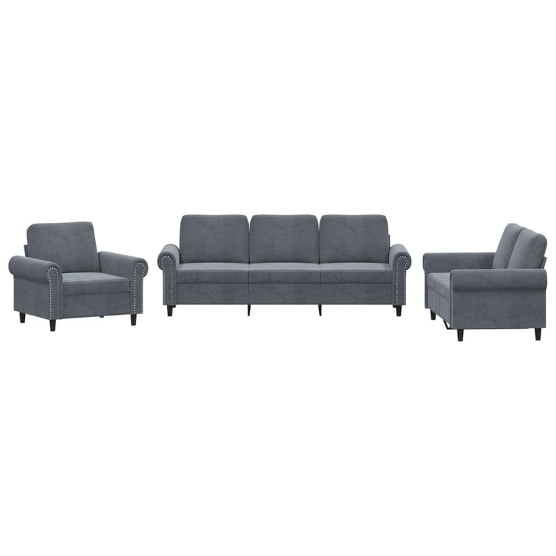 3 Piece Sofa Set with Cushions Dark Grey Velvet