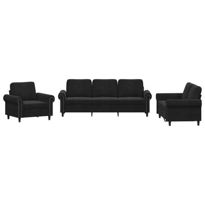 3 Piece Sofa Set with Cushions Black Velvet