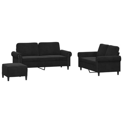 3 Piece Sofa Set with Cushions Black Velvet