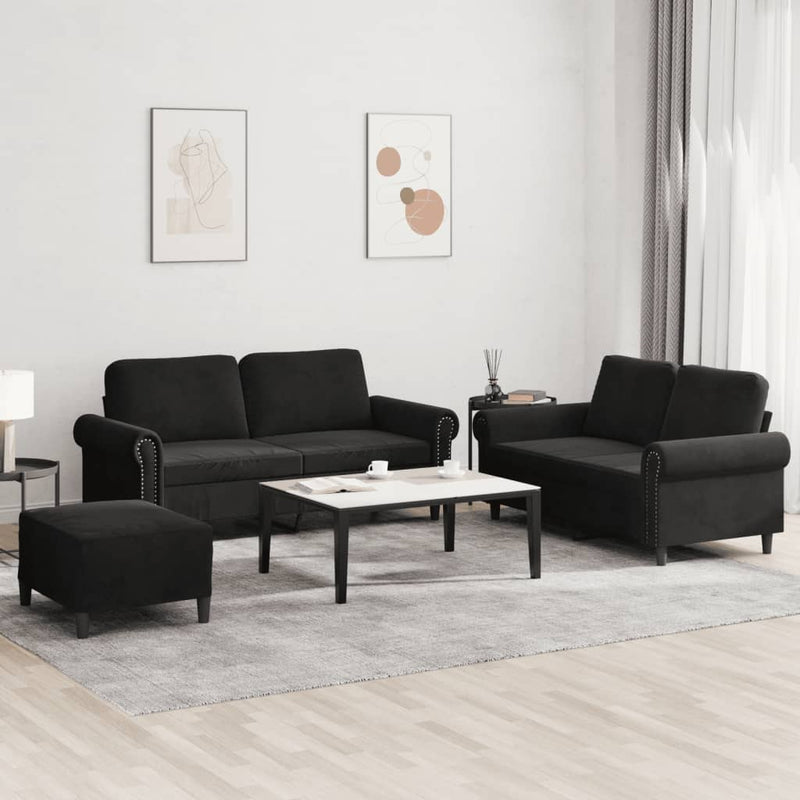 3 Piece Sofa Set with Cushions Black Velvet