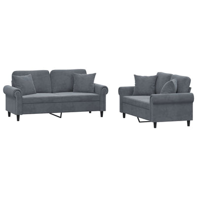 2 Piece Sofa Set with Pillows Dark Grey Velvet