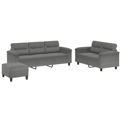 3 Piece Sofa Set with Cushions Dark Grey Microfibre Fabric