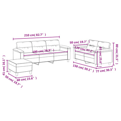 3 Piece Sofa Set with Cushions Dark Grey Microfibre Fabric