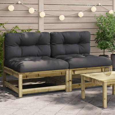 Garden Sofas Armless with Cushions 2 pcs Impregnated Wood Pine