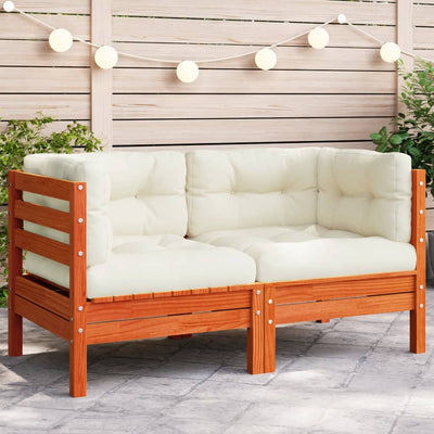 Garden Sofa Corner with Cushions Wax Brown Solid Wood Pine
