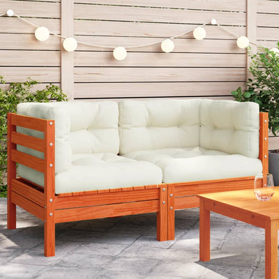 Garden Sofa Corner with Cushions 2 pcs Wax Brown Solid Wood Pine